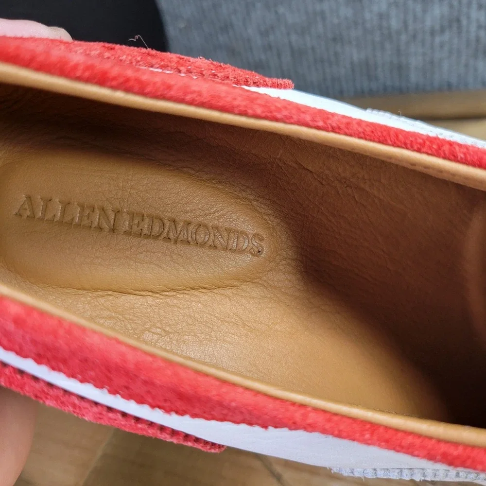 Allen Edmonds CUSTOM Strand Sneaker Mens 9 D Two Tone Red White Suede‎ Brogue